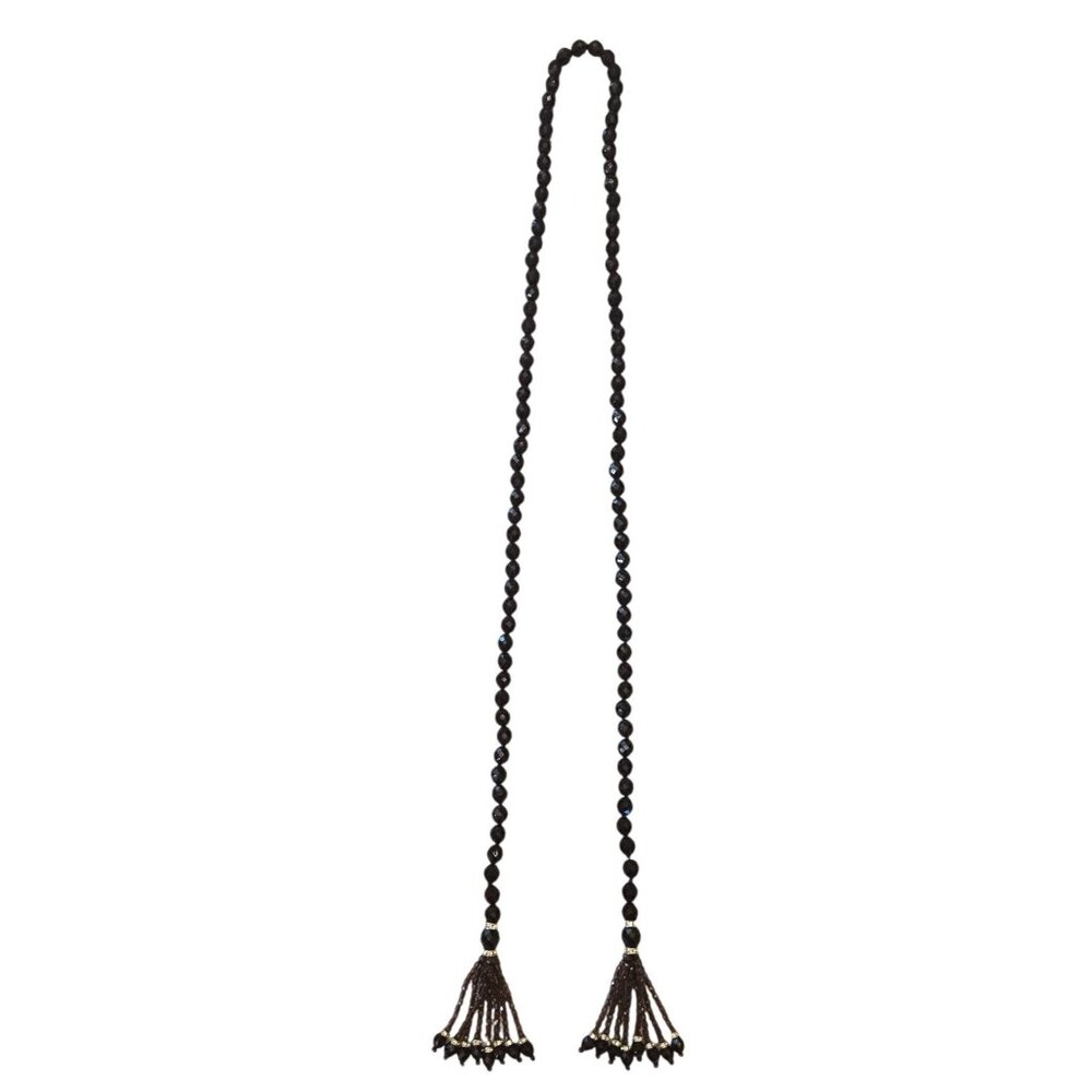 Joan Rivers Maroon Beaded Lariat Necklace With Rhinestone Accents & Tassels 50 I